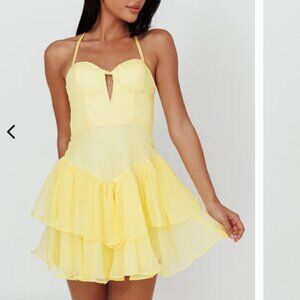 Tuscan Summer Flounce Mini Dress Lemon Selfie Leslie Size M